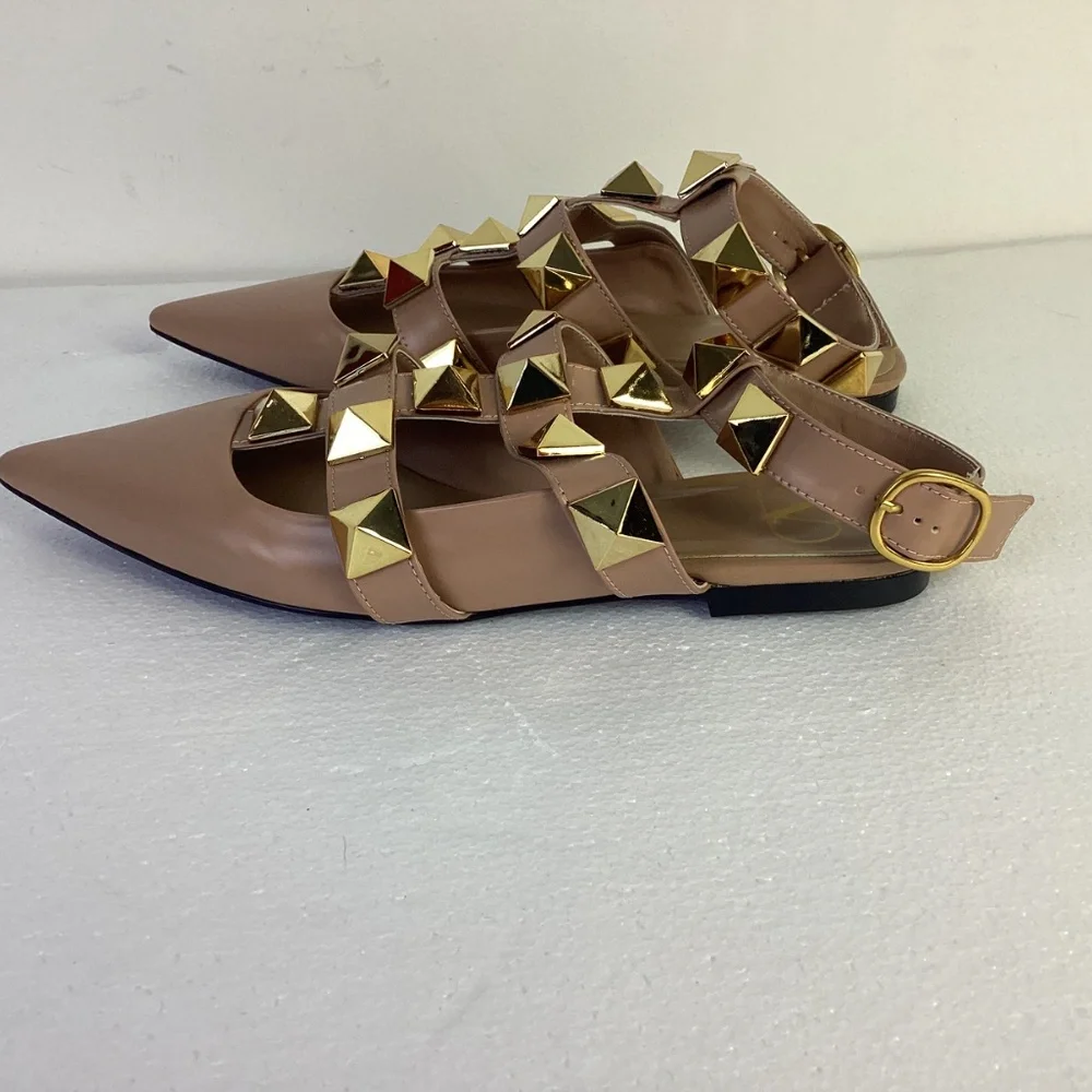 Valentino Garavani New Roman stud Rose Gold Gladiator Point toe Sandals Sz 37 - Picture 3 of 9